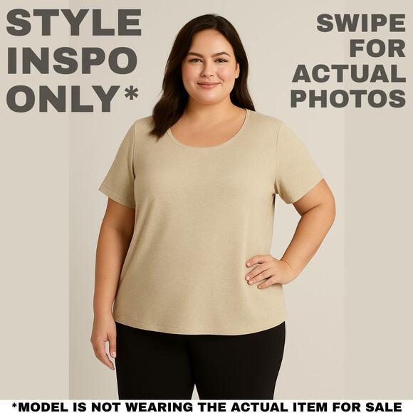 Notations Woman Sparkle Knit Top, Size 1X – Shimmery Short Sleeve Blouse [0385] - Picture 3 of 6